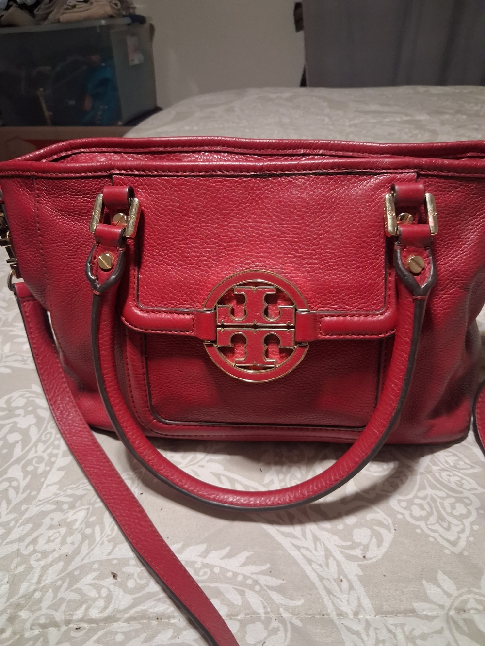 Tory Burch Red Leather Logo Satchel